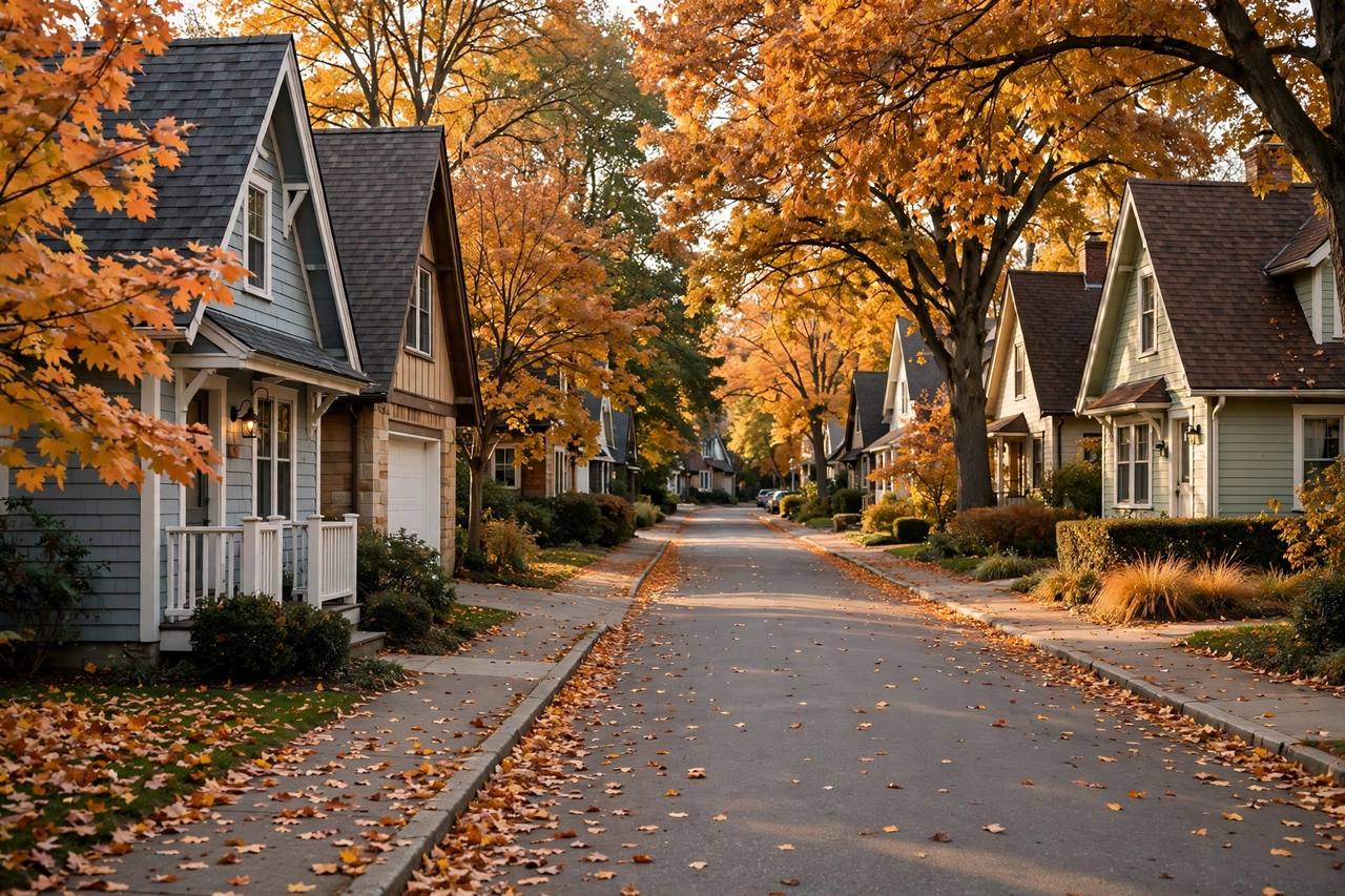 Postwar homes and tree lined streets in a Newark neighbourhood